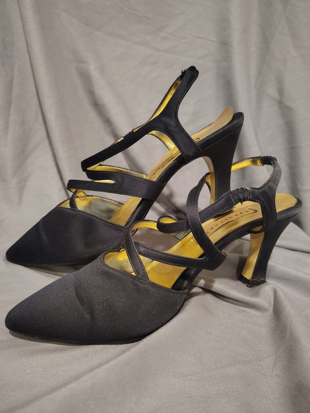 Apostrophe Black Satin Strappy Pointed-Toe Heels